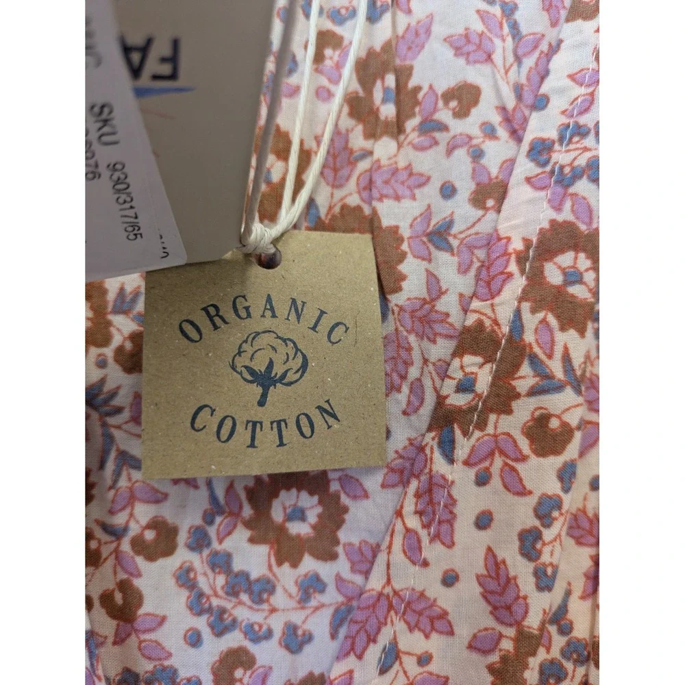 NEW Faherty Orinda Maxi Dress Women's L Earth Block Print Organic Cotton Tassel - Picture 5 of 12